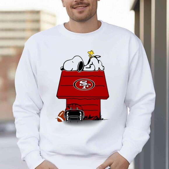 San Francisco 49ers Snoopy Woodstock Crewneck Sweatshirt Peanuts NFL Fan Gift 17 - Picture 1 of 6